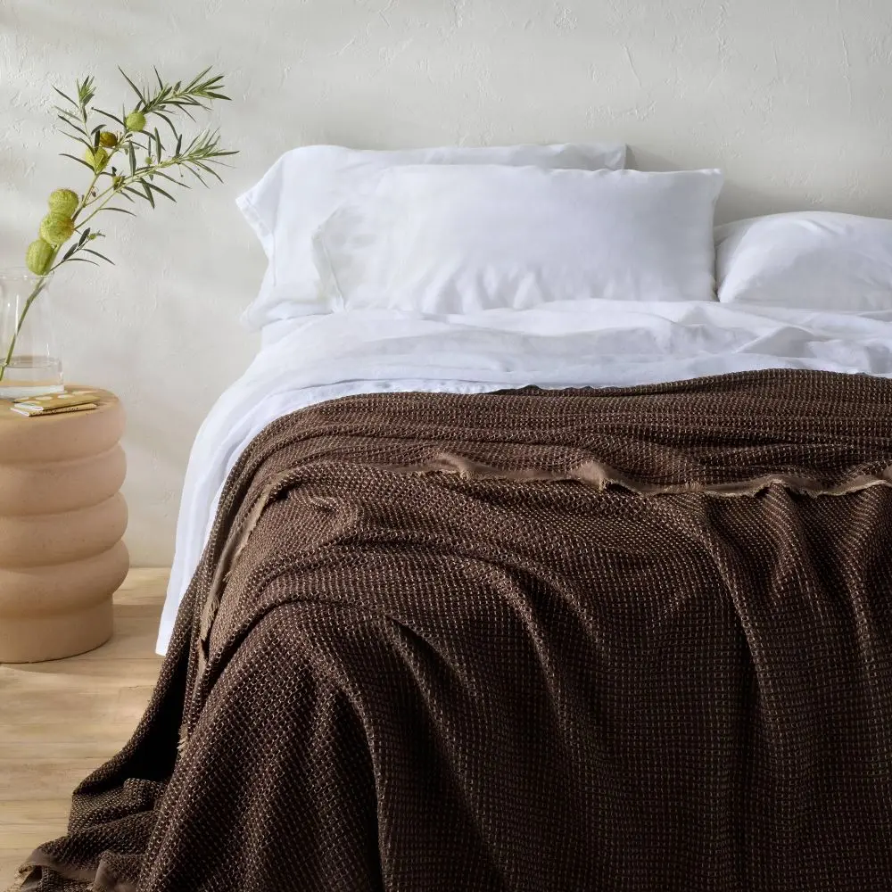 Casaluna King Waffle Texture Coverlet - 100% Lyocell Lightweight Bedspreads with Fringed Edges, Machine Washable