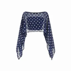 Cider Chiffon Polka Dot Boat Neck Cloak Sleeve Oversized Blouse & Bandeau