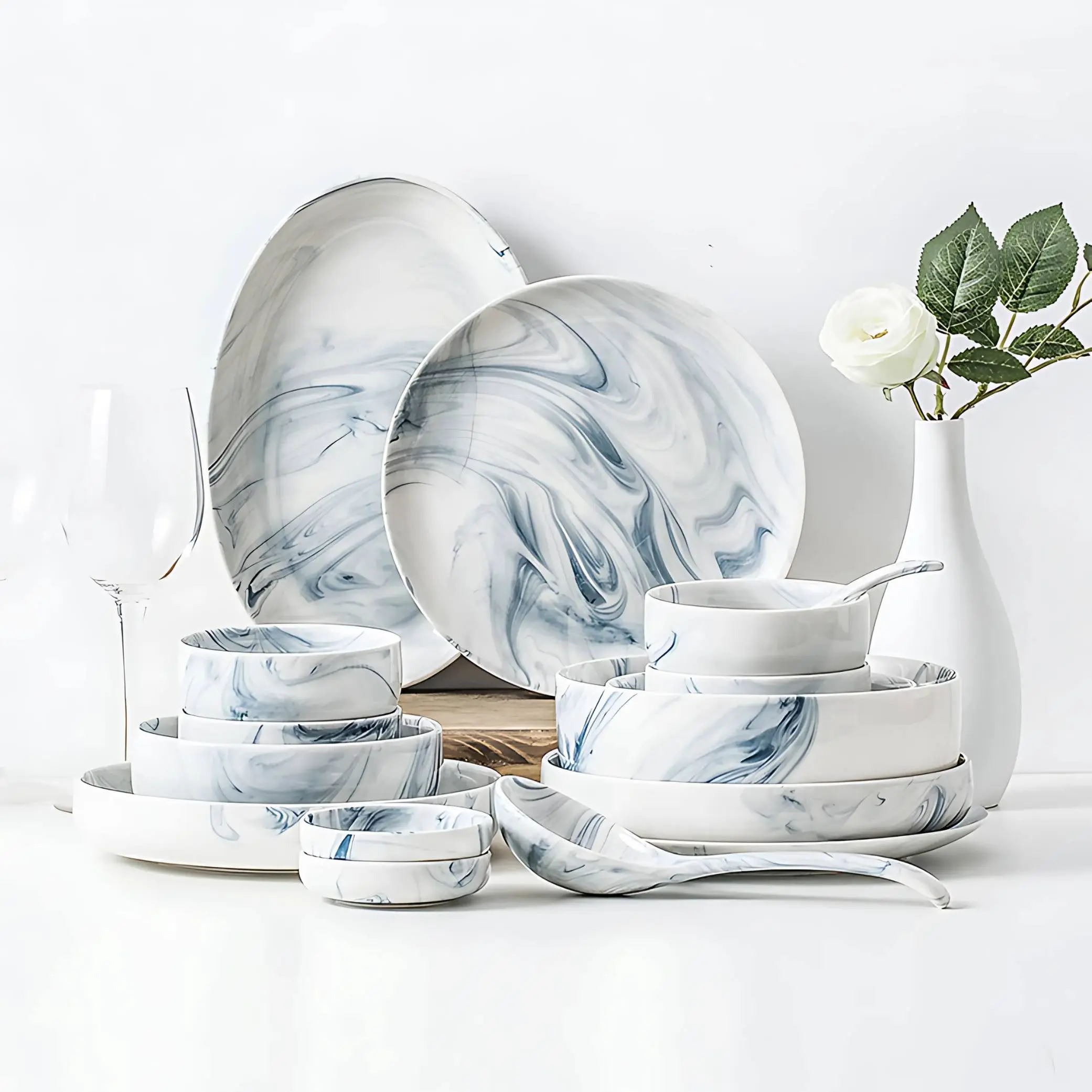Nordic Blue Marble Print Porcelain Tableware Dishes