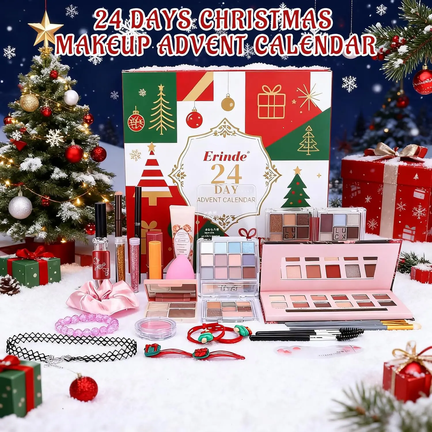 2025 Makeup Advent Calendar, 24-Day Christmas Holiday Countdown Hypoallergenic Cosmetics Set, 12days Beauty Surprise Gift for Teen Girls & Women, Holiday Gifts, Countdown Pack, Advent Set, 24-Day Count, Setb-24 Days