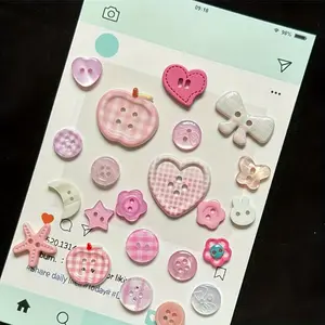10Pcs pink girl heart button new hand account decoration DIY Sewing clothing cute button mixed hand-woven accessories
