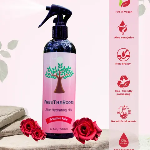 FreeTheRoots Sensitive Rose Aloe Hydrating Mist | 12 Fl Oz | Delicate Scalp & Skin Care | Lightweight, Non-Greasy & Build-Up Free | Aloe Vera & Rose Extract