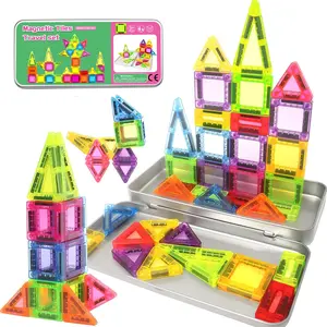 Mini magnetic building blocks, Magnetic building tiles, Construction blocks, magnetic building block set with a storage tin, featuring bright colors and designs, suitable as gifts for boys and girls for back-to-school season, birthdays - the best puzz