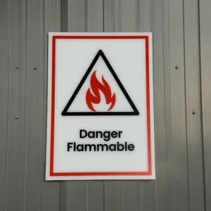 Danger, Flammable Sign, 5x7 inch Acrylic Signs, Choose from 30 Warning and Policies, Each Sign Comes With Double Sided Tape for Easy Displaying. (Design 28)