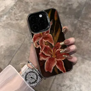 Amazing Oil Painting Lily Flower Stylish Laser Phone Case Compatible with Iphone 16, 15, 14, 13, 12, 11, XS, XR, X, 7, 8, 12/13 Mini Plus Pro Max SE Series, Perfect for Christmas, Easter, April Fool'S Day, Birthday, Valentine'S Day