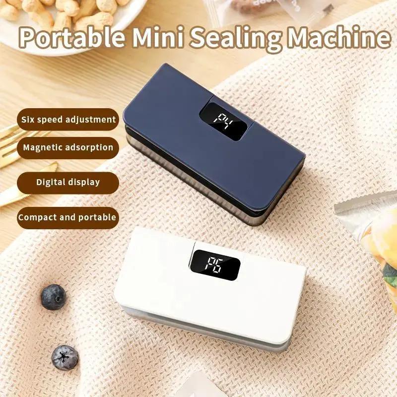 Rechargeable Mini Bag Heat Sealer-Cutter with LED Display, USB-C, 6-Level Sealing, 100–300 Seals/Charge, Fridge-Magnetic for Snack, Potato Chip, Food Storage Resealing (Household Kitchen Vacuum Sealer Accessory)