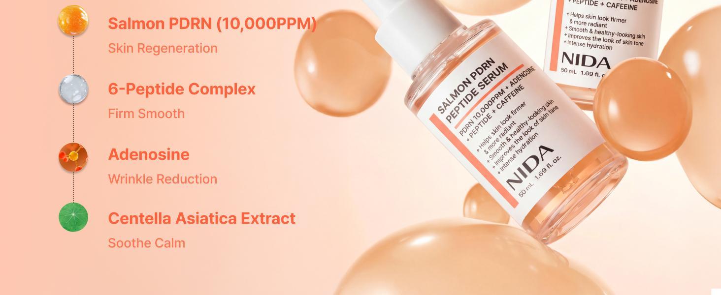NIDA Salmon PDRN Peptide Serum | Salmon PDRN, Peptide, Adenosine, Caffeine | Firm & Healthy-looking Skin, Intense Hydration | 1.69 fl.oz., 50ml