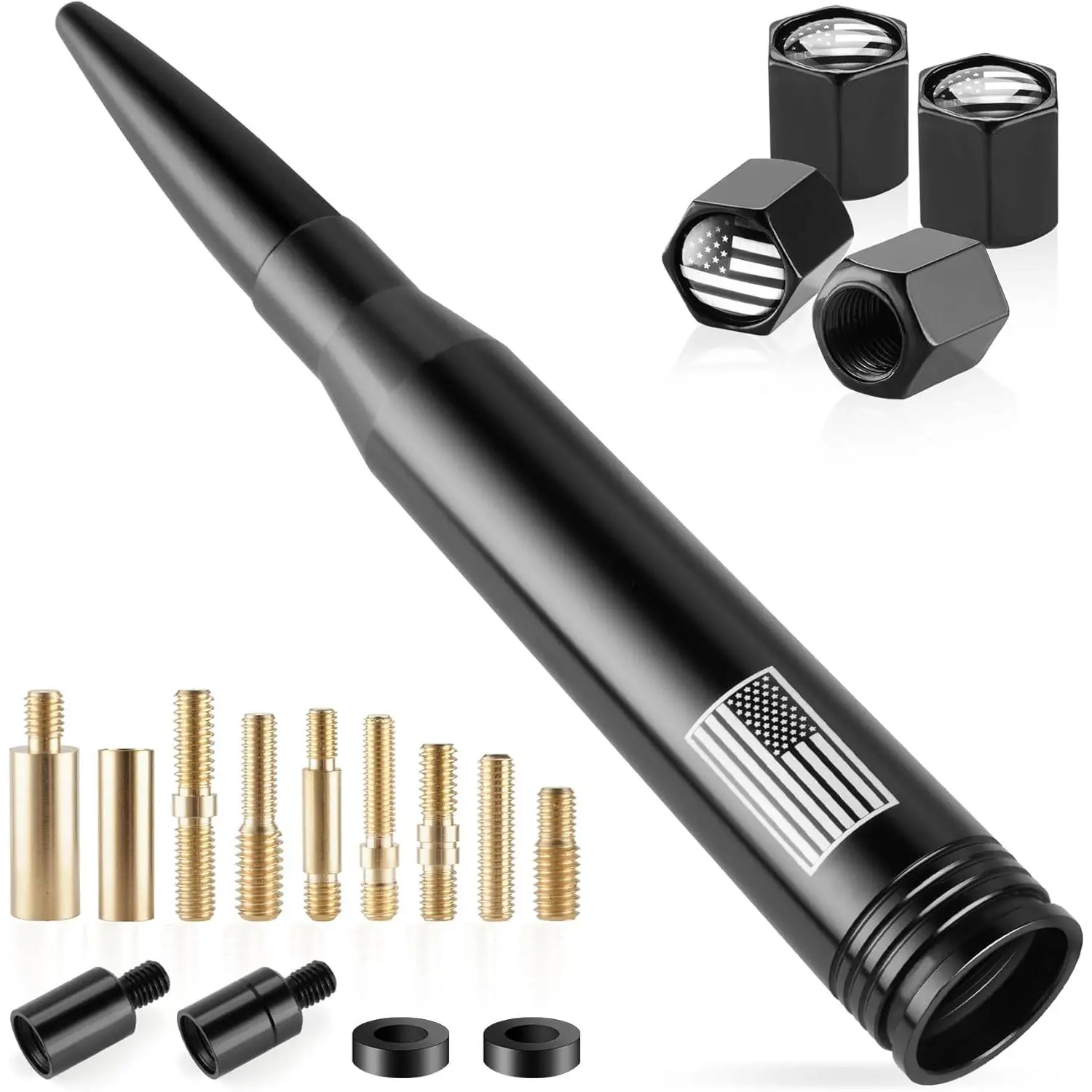 American Flag Car Truck Antenna Replacement Kit for Pickup Trucks & GMC, Car Accessories with Includes Mount, Valve Stem Caps, Heavy-Duty Universal-Fit Automotive Accessory, Antenna Mount