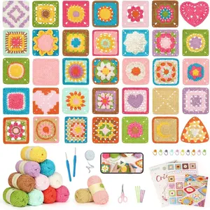 Crochet Kit for Beginners-Crochet Kit for Adults Kids w/Step-by-Step Video Tutorials, Learn to Crochet 50 Pattern Granny Square Kit Crochets Starter Kits w/Upgraded Yarn-Zero Based Friendly