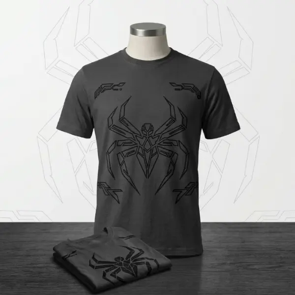 Unisex Comfort Colors Cyberpunk Spider T-Shirt - Aesthetic, Streetwear, Superhero-Inspired, Metallic Futuristic Geometric Graphic, Cargo Techwear Gym Pump Cover for Men & Women, Shortsleeve