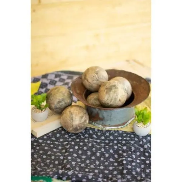 Set Of Six Hand Carved Mango Wood Spheres