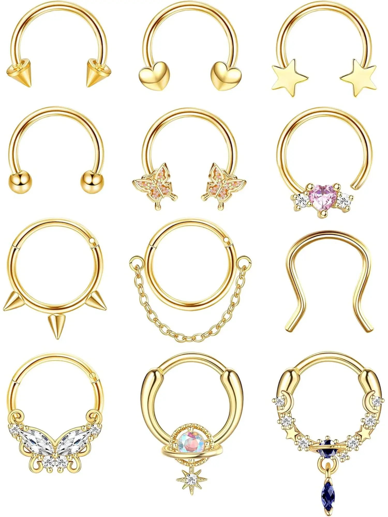 12Pcs 16G 10MM Septum Rings For Women High Quality Jewelry Surgical Steel Septum Nose Piercing Jewelry Horseshoe Daith Helix Tragus Lip Cartilage Earrings Hoop Nose Rings Piercing Body Piercing Jewelry Septum Tusk Jewelry