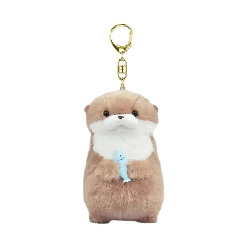11cm Cute Synthetic Otter Holding Fish Plush Doll Keychain - Kawaii Aesthetic Animal Key Charm Accessories, Lightweight Hanging Pendant Props for School Bags, Keys, Ideal Gift Option