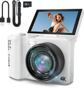4K Digital Camera for Photography,  Foldable Screen Portable Vlogging Camera, Anti-Shake, 16X Digital Zoom, Ideal Gift for Girls, Boys Teenagers, and Beginners, Birthday Christmas Valentine's Day Gift