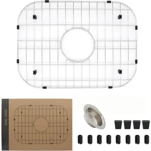 Kitchen Sink Grid 18-7/8" x 13-3/4"- Heavy Duty Kitchen Sink Protector with Built-in Strainer & Center Drain, Non-Slip Rubber  & Scratch Resistant Bottom Guard