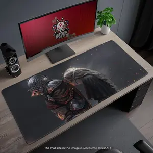 Dark Souls Desk Mat - Firekeeper and Unkindled Moment, Emotional Fantasy Gaming Mouse Pad, Gift for RPG Fans