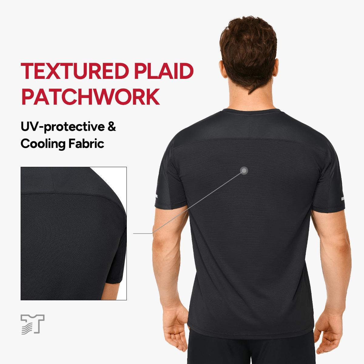 Nebility Men's Workout Shirts Quick Dry Moisture Wicking with Reflective Strips Lightweight Mesh Athletic Tees Comfortable Slim Round Neck for Running Gym Training Summer