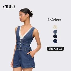Cider Y2K Streetwear Summer Denim Jumpsuit for Casual Party, Elegant Sleeveless Romper, Ladies V-Neck Play suit, Vintage Holiday Outfits, Lady Overalls