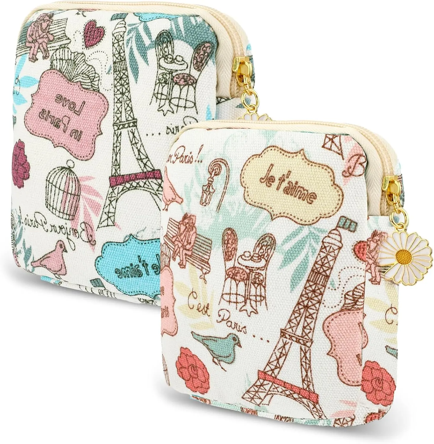 Sanitary Pad Storage Bag - 2PCS Portable Period Bag with Daisy Zipper for Girls & Women, Includes Menstrual Cup & Nursing Pad Holder - Organiser