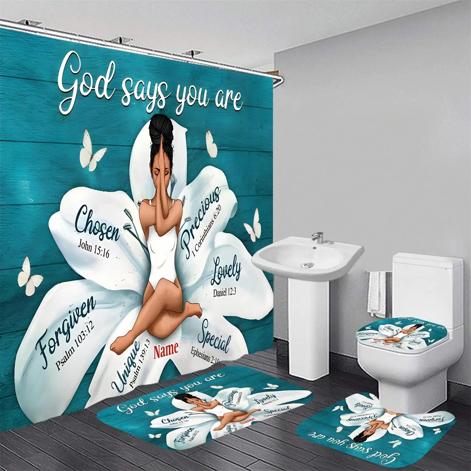 Bathroom Decorations, 1 Count Shower Curtain Or 4 Counts/set Shower Curtain & U-shaped Mat & Toilet Lid Cover & Bath Mat, Bathroom Poster Design Acces