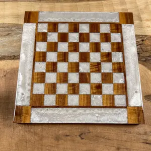 Pure Pearl White Black Walnut Chess Board (INCLUDES PIECES)