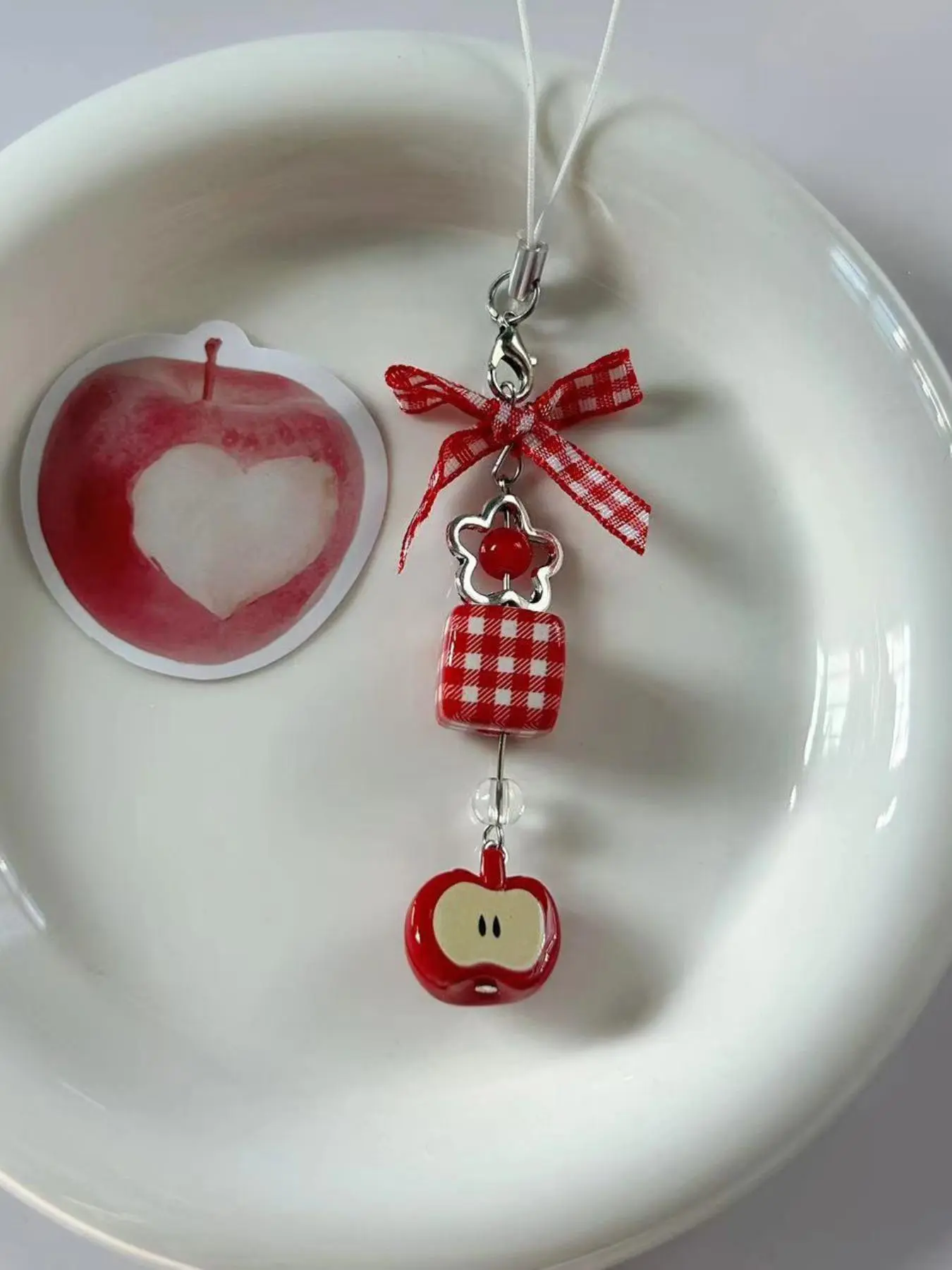 Cute Apple Design Keychain, Bow & Flower Decor Keychain for Car Key & Phone for Women & Girls, Fashion Y2k Accessories for Bag Decoration, Keychain for Bags, Trendy Cute Keychain, Cute Keychain Accessory, Cute Keychains for Car Keys