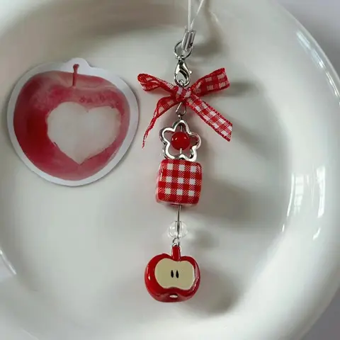 Cute Apple Design Keychain, Bow & Flower Decor Keychain for Car Key & Phone for Women & Girls, Fashion Y2k Accessories for Bag Decoration, Keychain for Bags, Trendy Cute Keychain, Cute Keychain Accessory, Cute Keychains for Car Keys