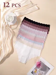 Women's Seamless Underwear Set, Skin-Friendly Unstitched Panties, Wave Cut Design, All-Season Comfortable Solid Color Fitted Style