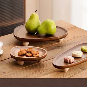 Wooden tray, wooden high-footed tray, fruit tray, snack tray, household storage tray