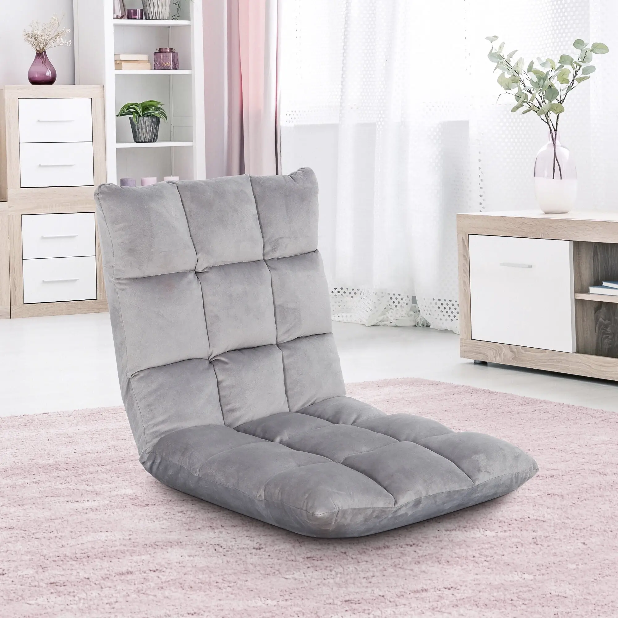 SuperDeal 14-Level Adjustable Folding Lounger - Contour Ergonomic, Adjustable, Flexible Foldable Back Living Room Furniture, Comfy Lazy Sofa Cushioned Indoor Gaming Chair, Adjustable Back Living Room Furniture, Comfy Living Room Furniture