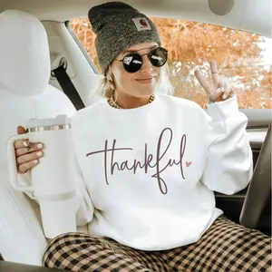 Thankful Sweatshirt, Cute Fall Crewneck for Women, Thanksgiving Sweater, Cozy Autumn Pullover, Turkey Day Outfit, Fall Vibes Sweatshirt
