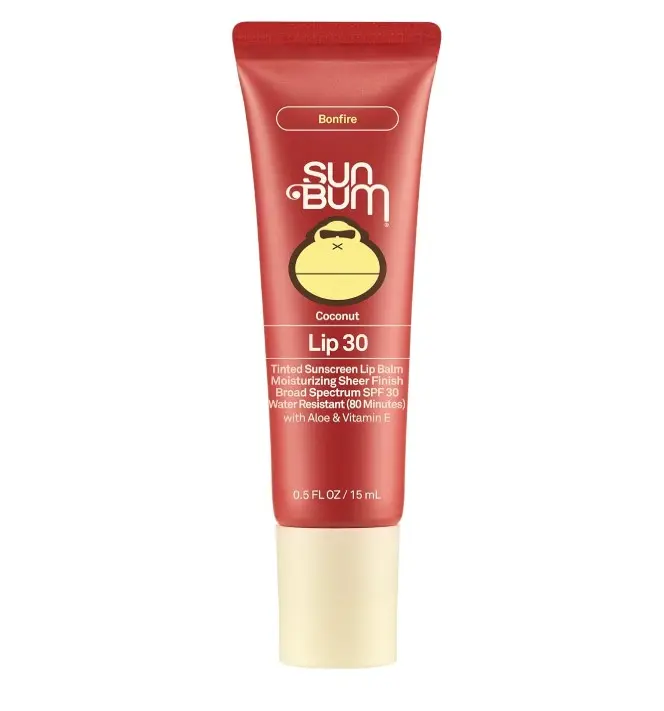 Sun Bum SPF 30 Sunscreen Bonfire Tinted Lip Balm - Coconut Flavor Broad Spectrum Moisturizing with Aloe & Vitamin E - Hawaii 104 Act Compliant (Made Without Octinoxate & Oxybenzone) - 0.5 oz