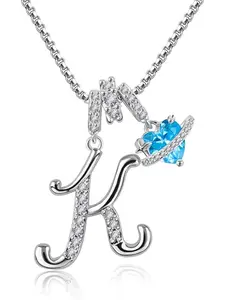 Dopamine Blue Sapphire High End Necklace with Zircon Letters, Elegant Stainless Steel Chain, Unisex Jewelry Gift for All Occasions