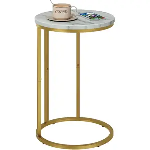 C Table End Table, Marble C Sofa Side Table, Couch Tables That Slide, Snack Table for Living Room Bedroom Small, Marble Top and Gold Frame