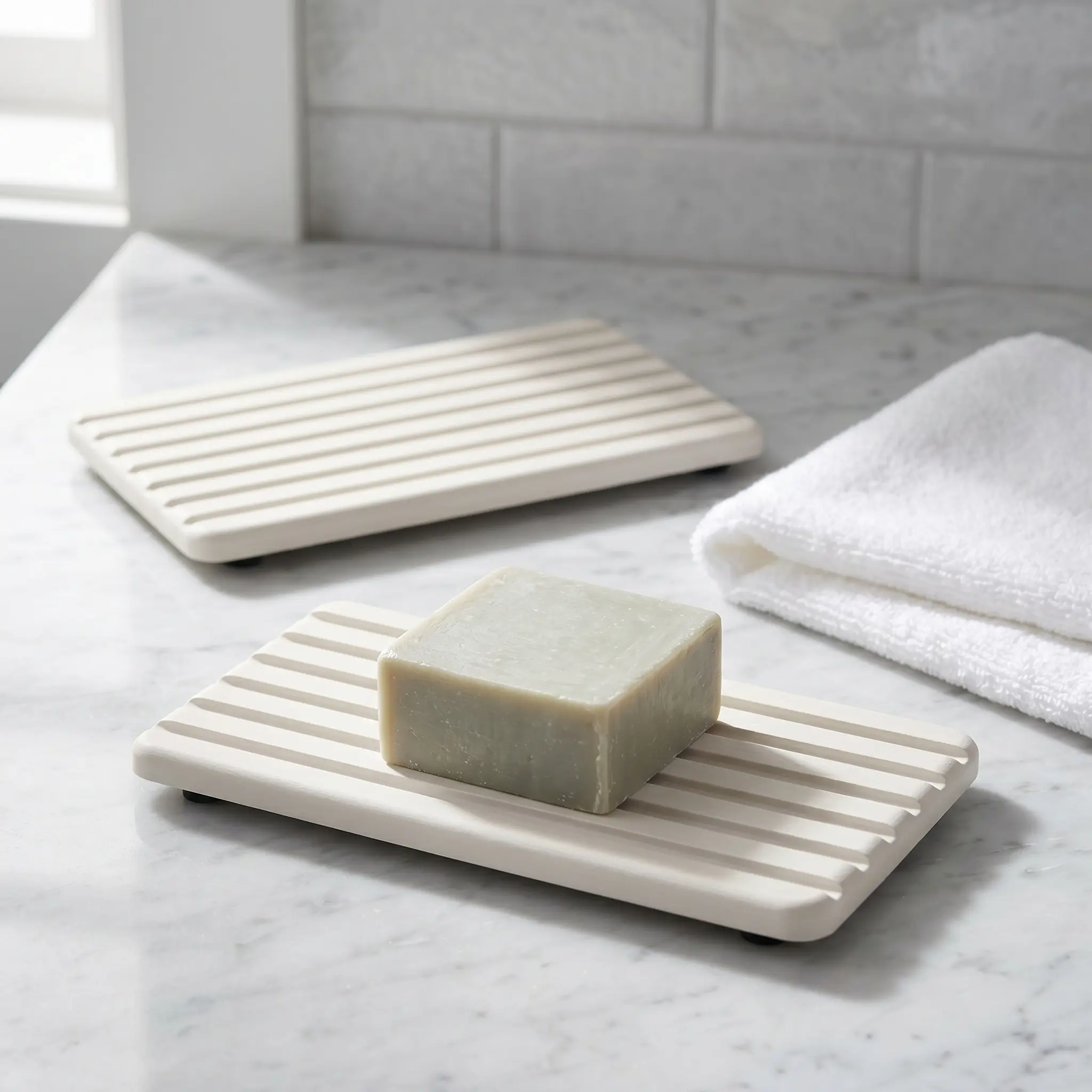 2PCS Diatomite Stone Coaster Tray Water Absorbent Drying Mat for Sink Soap Dispenser Kitchen Counter