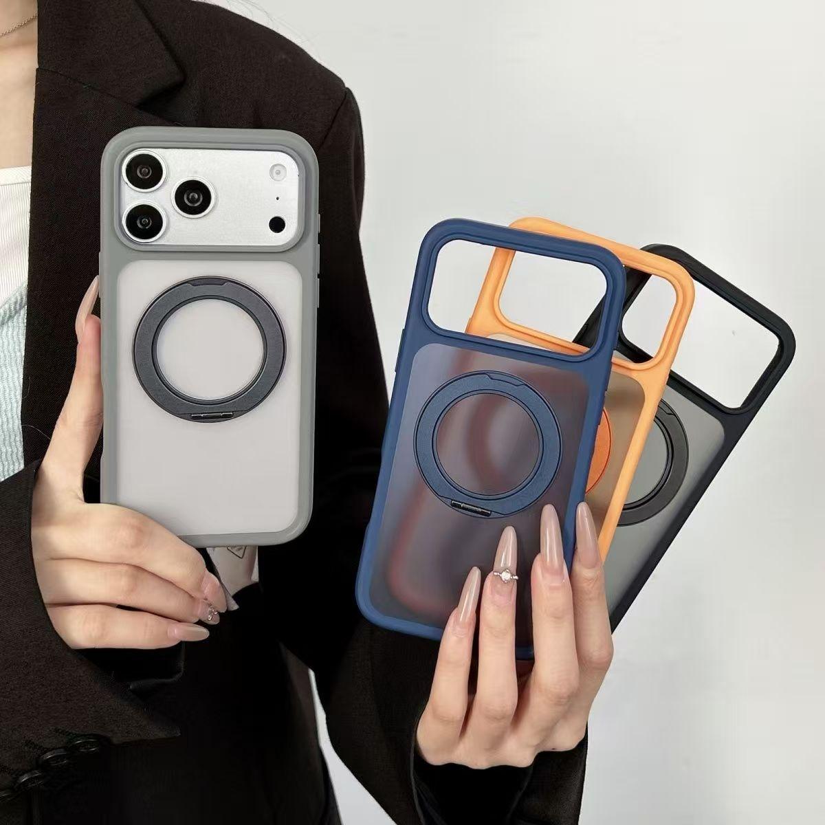 【360° Rotatable Magnetic Stand】Phone Case for iPhone 17 16 15 14 13 12 Pro Max Plus Air, Skin-Friendly Matte Shockproof Case Large Hole Full Body Protection Heavy Duty Cover