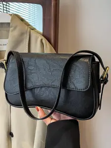 Women's Fashionable Solid Color Saddle Bag, PU Leather Shoulder Bag for Daily Commute, Casual Trendy Versatile High-quality Daily Commuting Bag