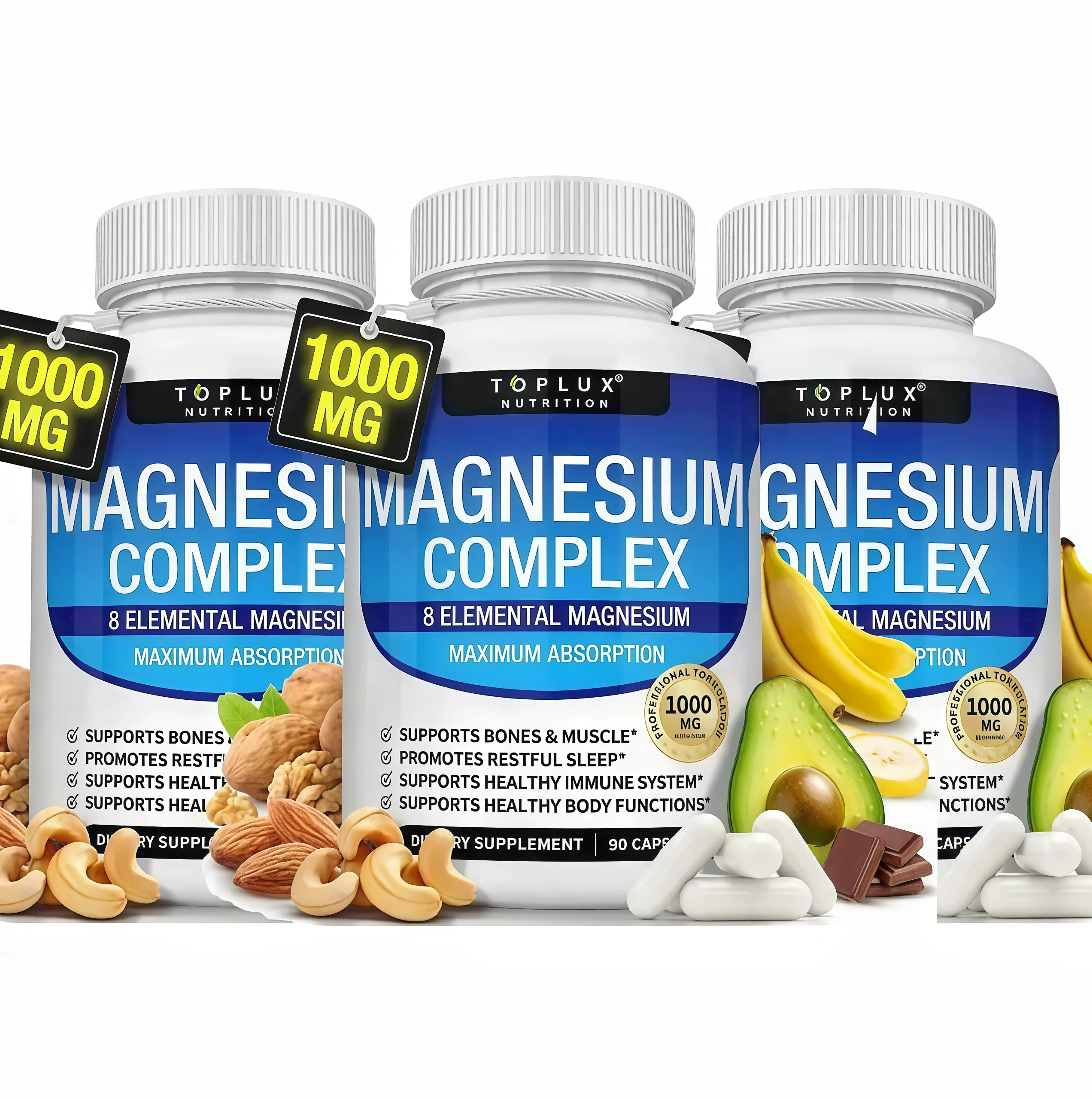 3 Botte Toplux Magnesium Complex KS 8 Essential Magnesium Supplement 1000mg Fitness Edible