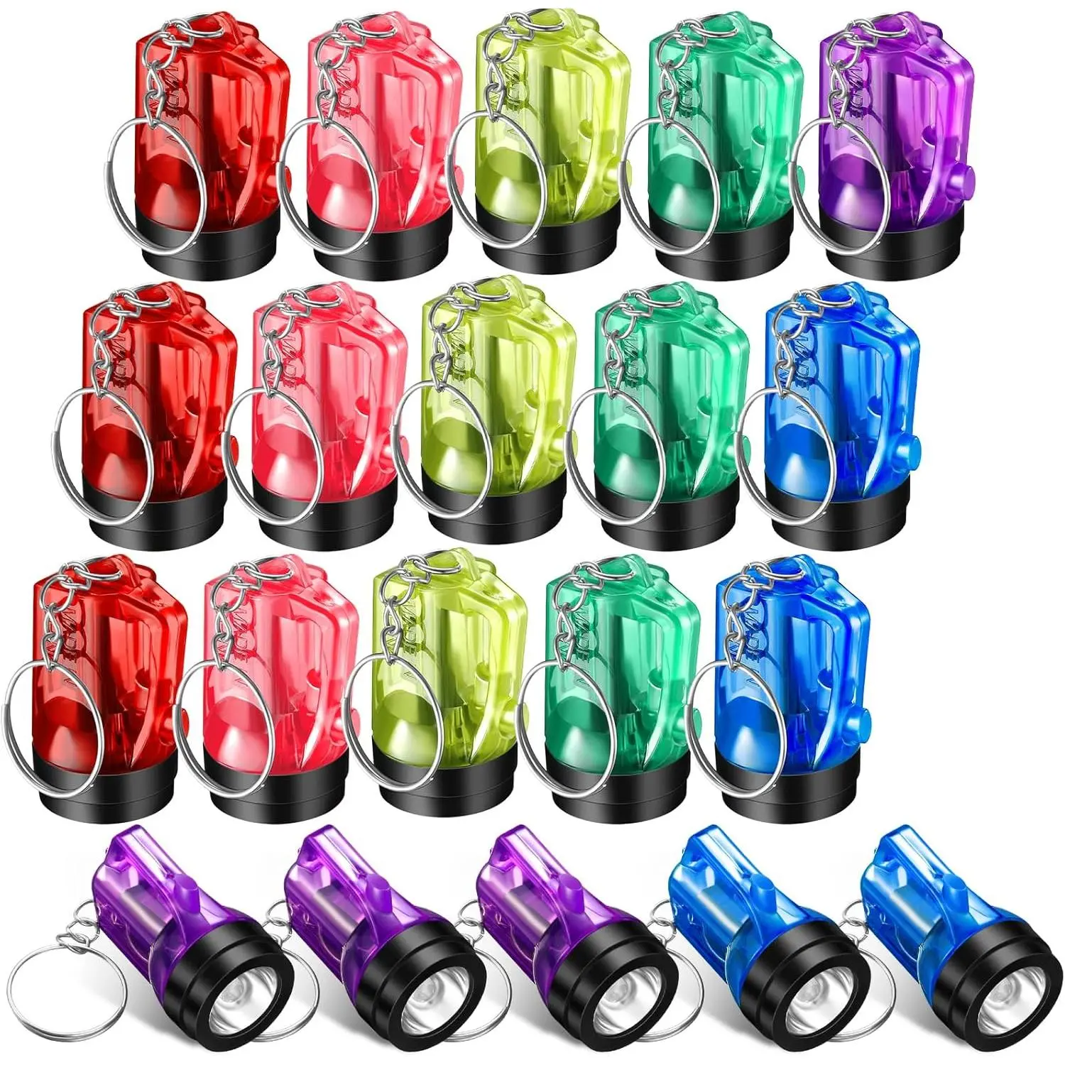 20-Pack Mini LED Flashlight Keychain Pendants, Bulk Plastic Portable Handheld Keychains for Birthday Party Favors (Assorted Colors), Keychain Pendant