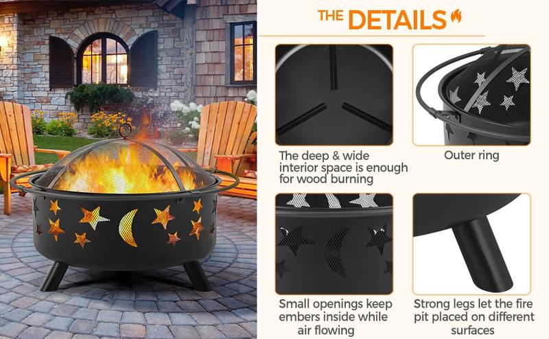 Yaheetech Outdoor Iron Fire Pit 36in/30in Round Metal with Mesh Screen, Rain Cover, Spark Screen & Fire Poker, Oil-Rubbed Bronze Finish Yaheetech Outdoor Iron Fire Pit 36in/30in Round Metal with Mesh Screen, Rain Cover, Spark Screen & Fire Poker, Oil-Rubbed Bronze Finish