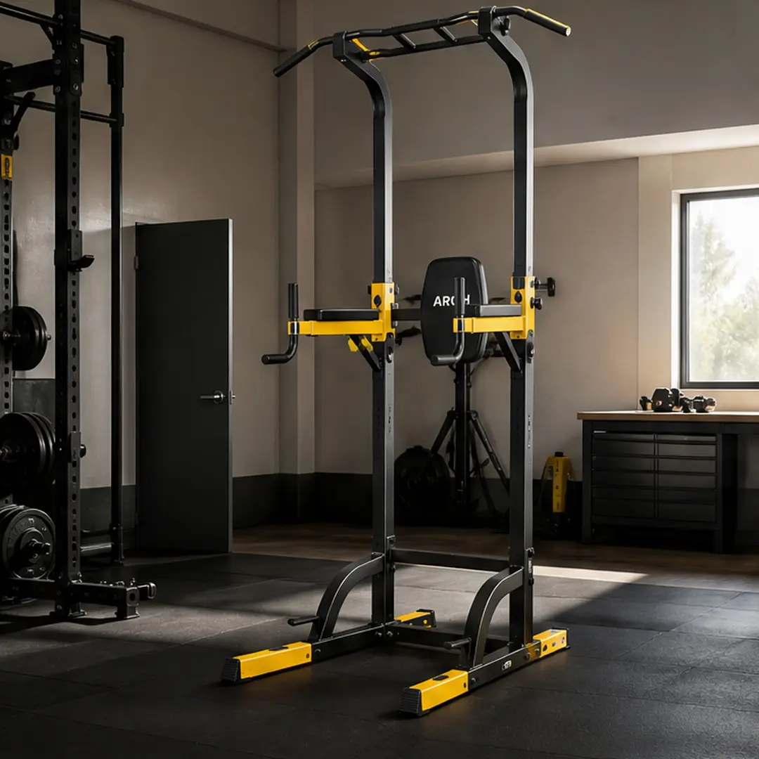 Power Tower Pull Up Bar Station 10-Level Adjustable Height Dip Station Heavy Duty Steel Frame 440LBS Capacity Multi-Function Home Gym Strength Training Equipment for Back Arms Chest Core Workout Yellow Black, Yellow+Black Color Options