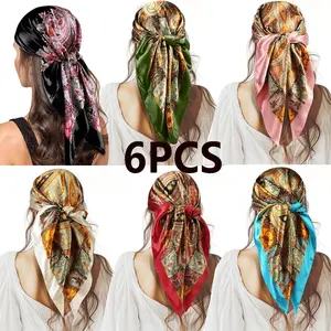 Women's Fashion Scarf Set, 6-Piece head scarfVintage Print Headscarves, High-Quality Spring Accessory, Versatile & Stylish Design