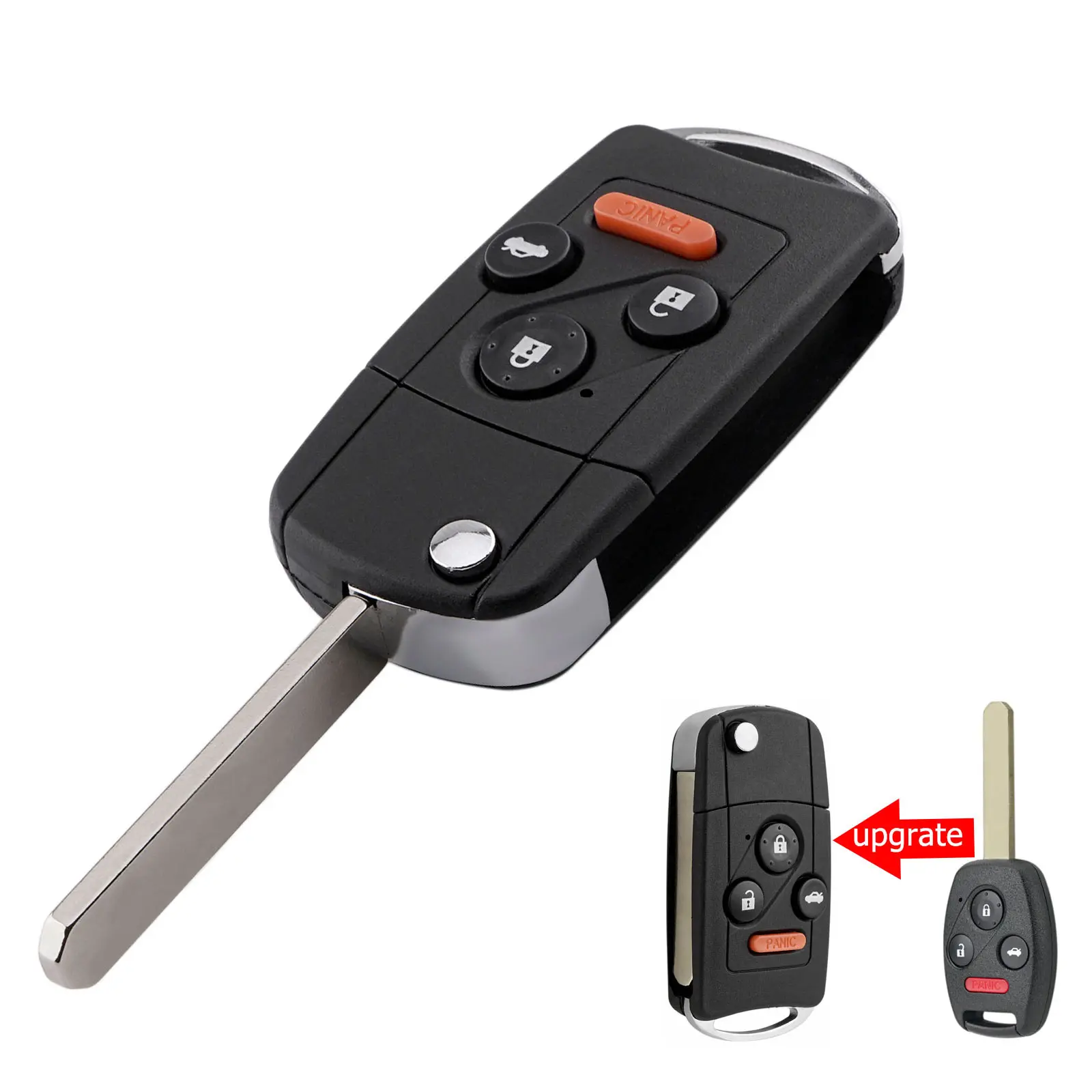 Upgrade 4-Button Flip Key Shell Case Replacement for 2003-2014 Honda Accord, Civic, CRV, Pilot, Fit Car Key Cases, Upgrade Flip 4 Buttons Key Shell
