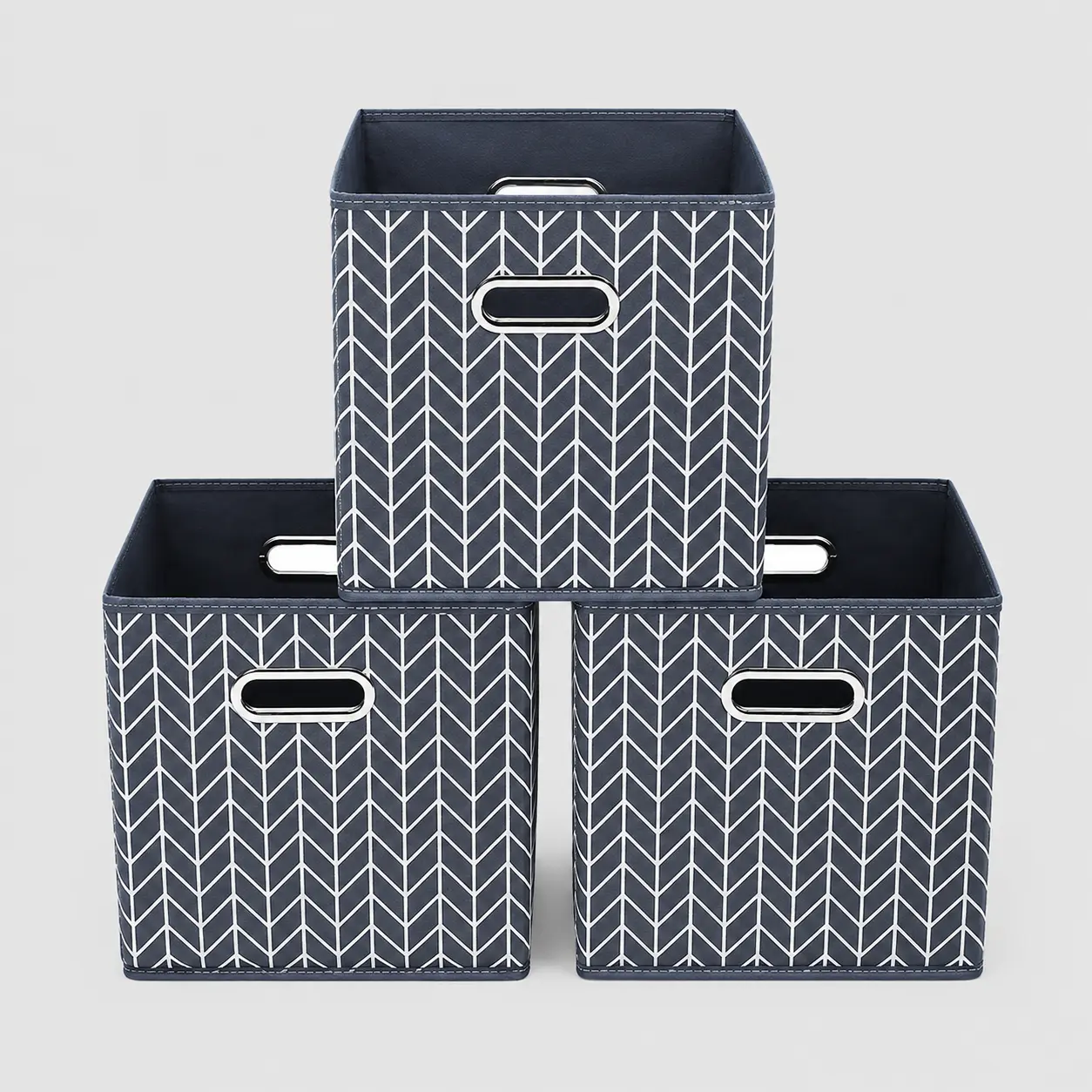 Gray Wave Fabric Cube Storage Bins with Handles - 11x11x11 in, Foldable Home Organizers, Set of 6 for Clothing Storage
