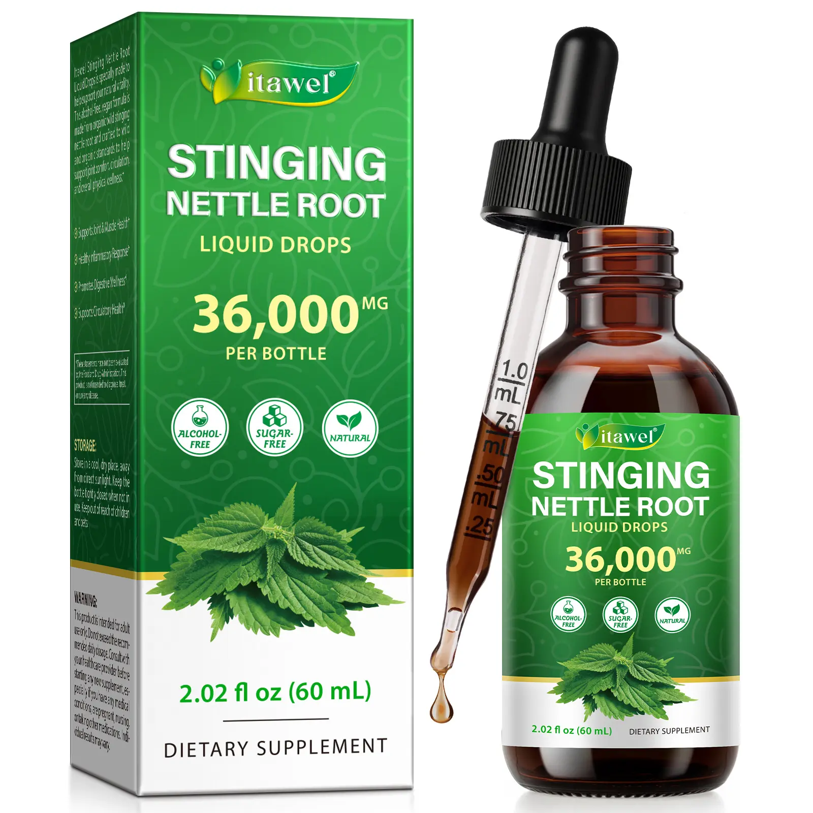 60ML Stinging Nettle Leaf and Root 2 fl oz Liquid Extract - Natural Urinary & Kidney Support for Man and Woman - Organic Urtica Dioica - High Potency Herbal Supplement - 30-Day Supply