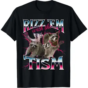 Funny Autism Rizz Raccoon Meme T-Shirt| Soft Cotton Casual Graphic Tee| Trendy TikTok Viral Shirt| Lightweight & Comfortable Unisex Streetwear Top