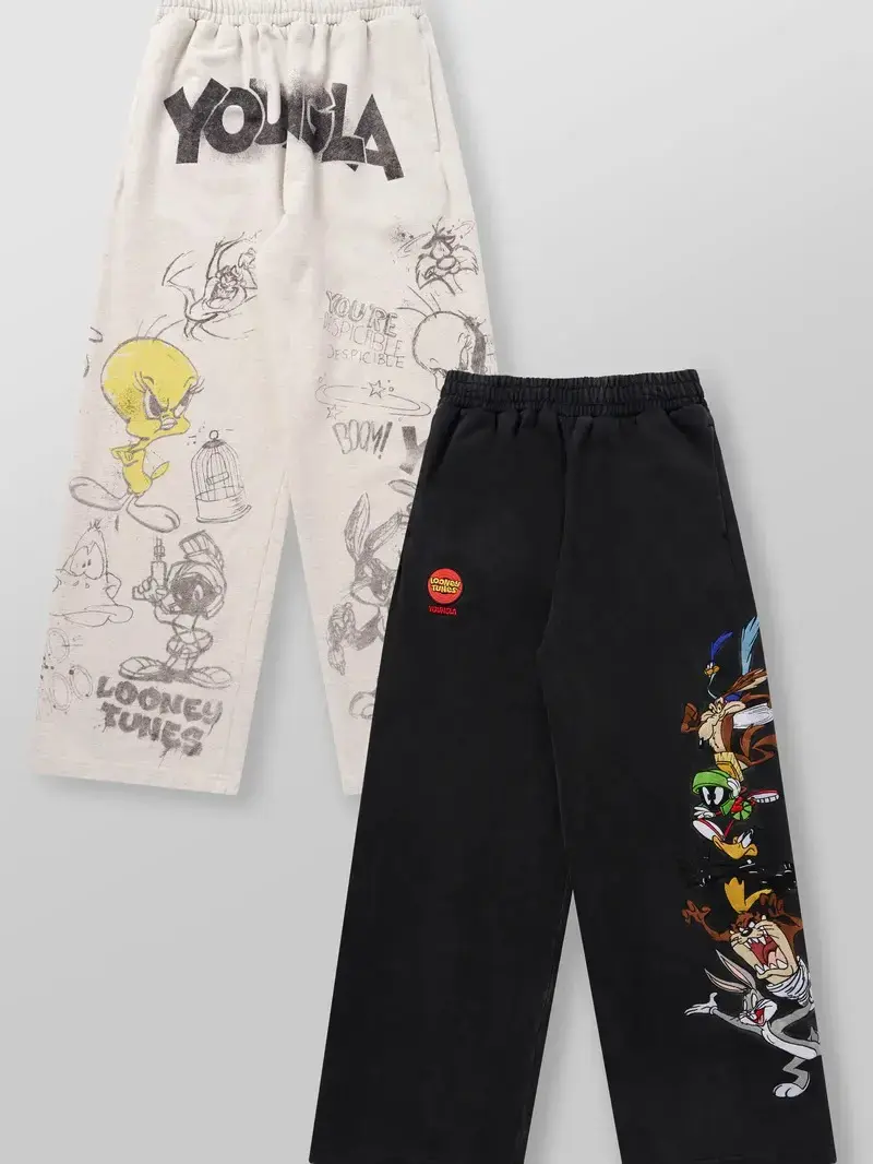 Youngla Gym Looney Tunes Squad Character Sweatpants – Vintage Cartoon Graphic Y2K Hip Hop Streetwear Jogger Pants, Retro Casual Lounge Bottoms for Men Women, Matching Hoodie Outfit, Fall Winter Fashion Gift