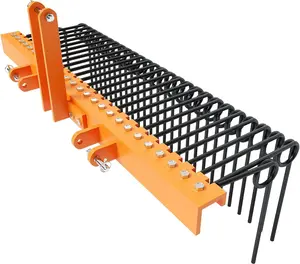 60/72 Inch Pine Straw Needle Rake, 3 Point Hitch Landscape Rake Tractor Attachment for Cat 0 Cat 1 , Powder Coated Steel Spring Tines for Yard Debris Cleanup, Leaves & Debris