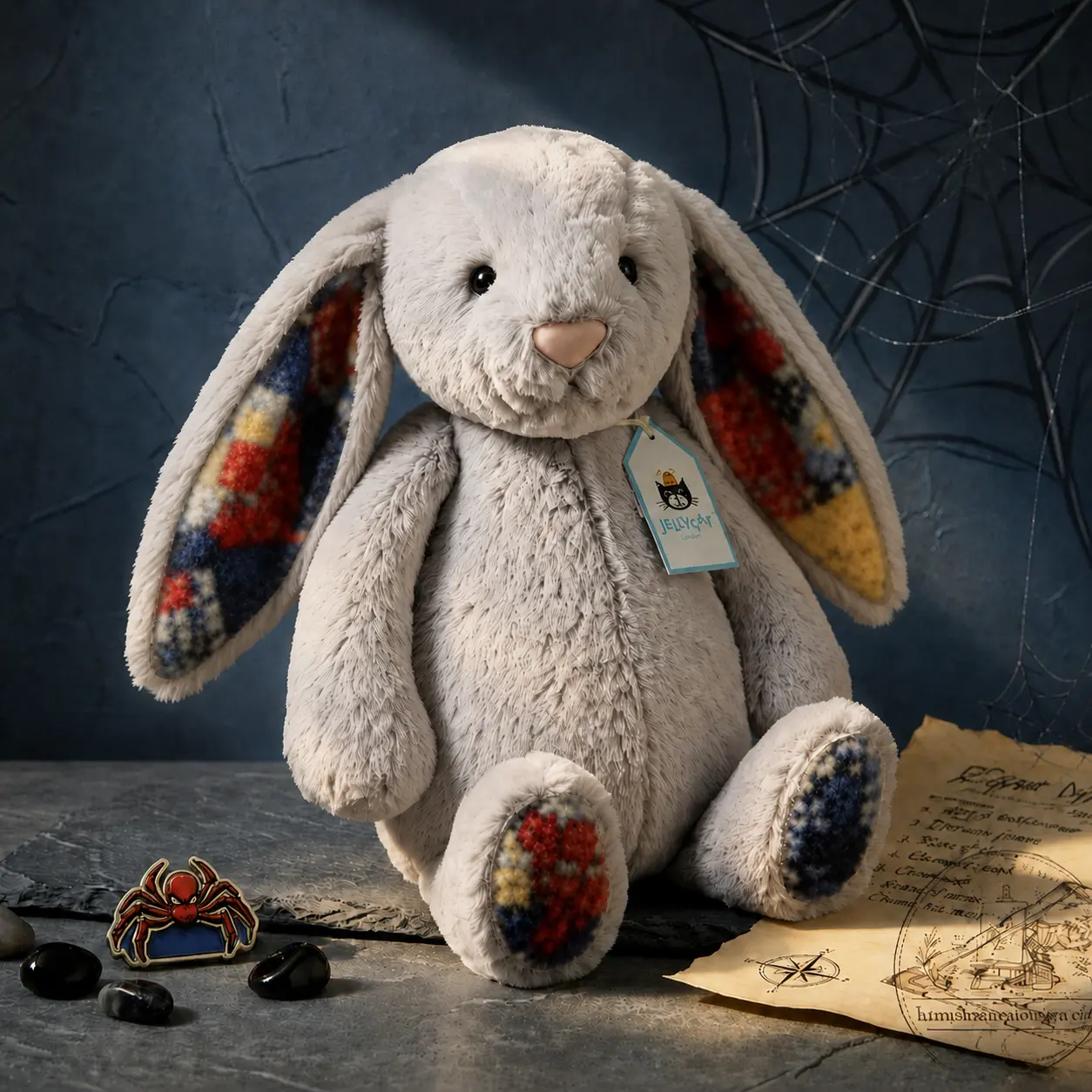 Jellycat Bunny Spider Exclusive Plush – Spider Print Long-Ear Rabbit Stuffed Toy, Soft Cuddly Collector Gift and Bedroom Decor