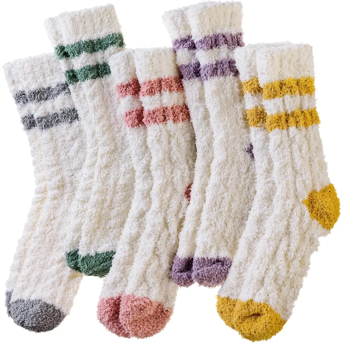 Women's 5-Pair Cute Furry Plush Velvet Coral Fleece Socks - Comfortable, Thick, Warm, Colorful for Home, Travel, Valentine's Day, Anniversary Gifting to Friends